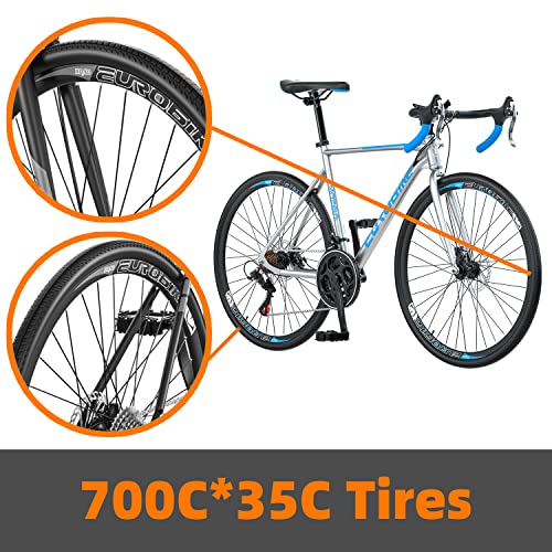 Eurobike Gravel Bike, Yh-Xc580 Road Bikes, Gravel Bikes For Men,54Cm Frame Bicycle, 700C Wheels, Commuter Bicycles For Adult (Silver-Blue) #TOP5