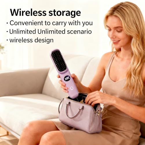 Image of Go Brush Pro Cordless Hair Straightening Brush Mini Travel Straightener | 30s Fast Heat with 3 Temperature Settings, Type-C Rechargeable 4000mAh Thermal Brush for Women