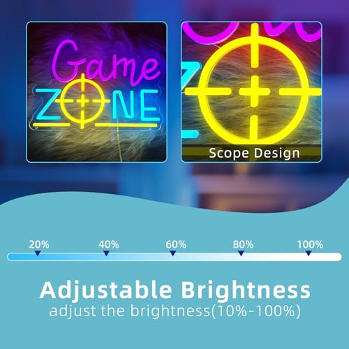 Image of Game Zone Neon Signs, Game Zone Wall Light with Adjustable Brightness & Scope Design, USB Powered LED Wall Light for Gaming Room Decor, Gamer Gift for Teen Boys(14.7''x10.7'')