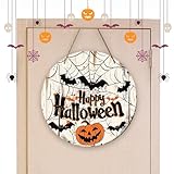 Señal De Pared De Tela De Araña | Letrero De Madera De Halloween Para Decoración De Halloween De Pared De Patio Interior Y | Decoración De Puerta De Calabaza, Letrero De Puerta De Happy Halloween