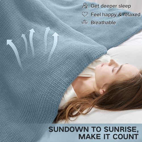 Guohaoi Knitted Weighted Blanket for Adults (Haze Blue 60"x80" 15lbs) No Beads Cooling Throw Blanket for Hot Sleepers, Home Decor Breathable Chunky Knit Heavy Blanket Use on Queen/King Size Bed