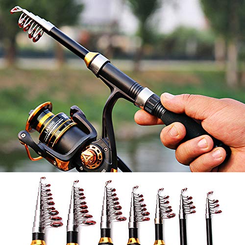 Walmeck – Vara de pesca telescópica portátil de 1,0 m – 2,3 m retrátil ultraleve de fibra de vidro