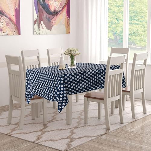 Image of PVC Self Design Waterproof Table Cover for Dining Table (6 Seater (54 inch x 78 inch), Blue)