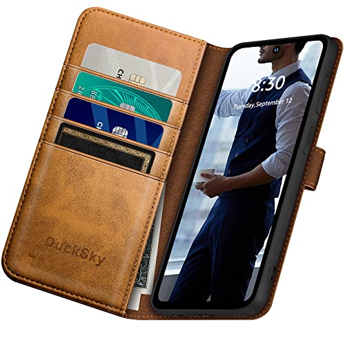 DuckSky for Google Pixel 8 Pro Genuine Leather Wallet case ?RFID Blocking??4 Credit Card Holder??Real Leather? Flip Folio Book Phone case Protective Cover Women Men for Pixel 8Pro case Khaki