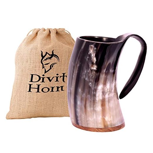 Divit Horn Auténtica Jarra Vikinga en Forma de para Beber | auténtico Jarro de Cerveza Medieval en Forma de Cuerno | Capacidad de 24 oz (700 ml)