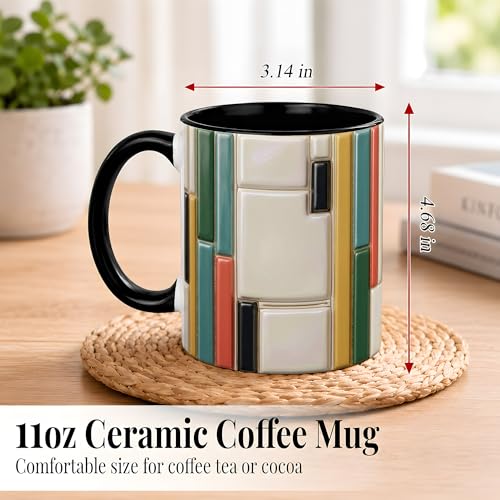 Taza de café con patrón geométrico y asa roja miniatura 3