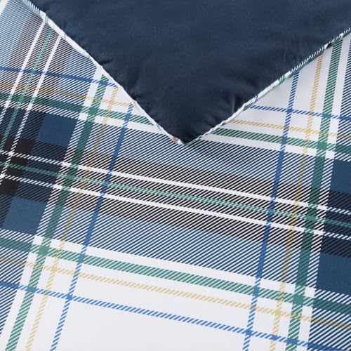 Image of MaiReve Full Size Plaid Comforter Set Blue White, Classic 7 Pieces Farmhouse Bedding Set, All Season Lightweight Bed in A Bag with Sheets, Pillowcases & Shams