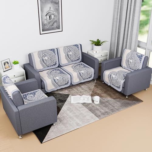 Image of Kuber Industries Sofa Cover | Net 2+1+1 Seater Sofa Slip Cover Set | Couch Sofa Cover Set | Sofa Cover for Home | Sofa Slipcover Set | Sofa Cover for Living Room | Mor Digital-837 | Blue
