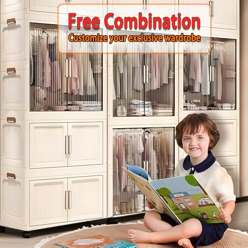 Image of EXVITO 2 Tier Stackable Kitchen Storage Drawer Organizer Cabinet with Transparent Doors, Multi-Layer Storage Bin, Space-Saving Pantry Organizer, Cupboard for Clothes, Storage Rack - Off White