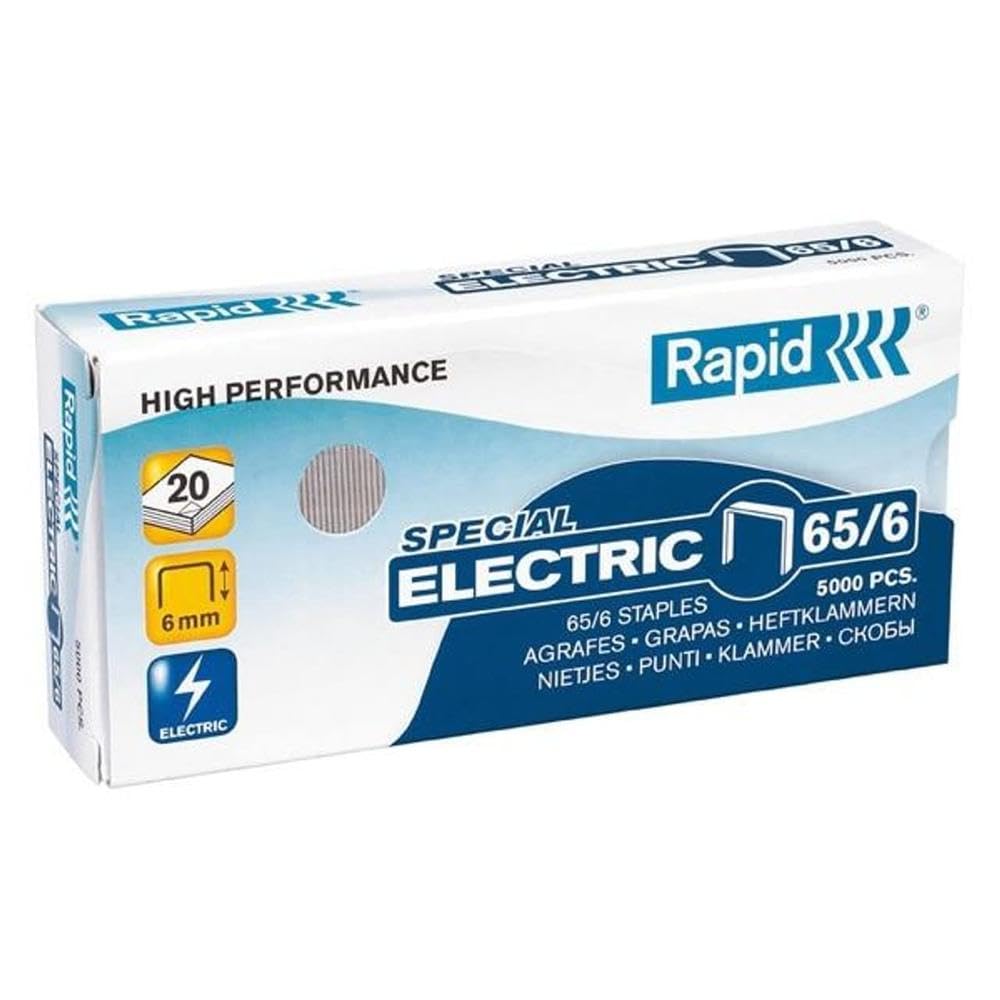 Rapid 66/5mm Strong Staples, For Stapling up to 20 Sheets, Use with Electric Staplers, Galvanised Wire, Box of 5000, 24869000