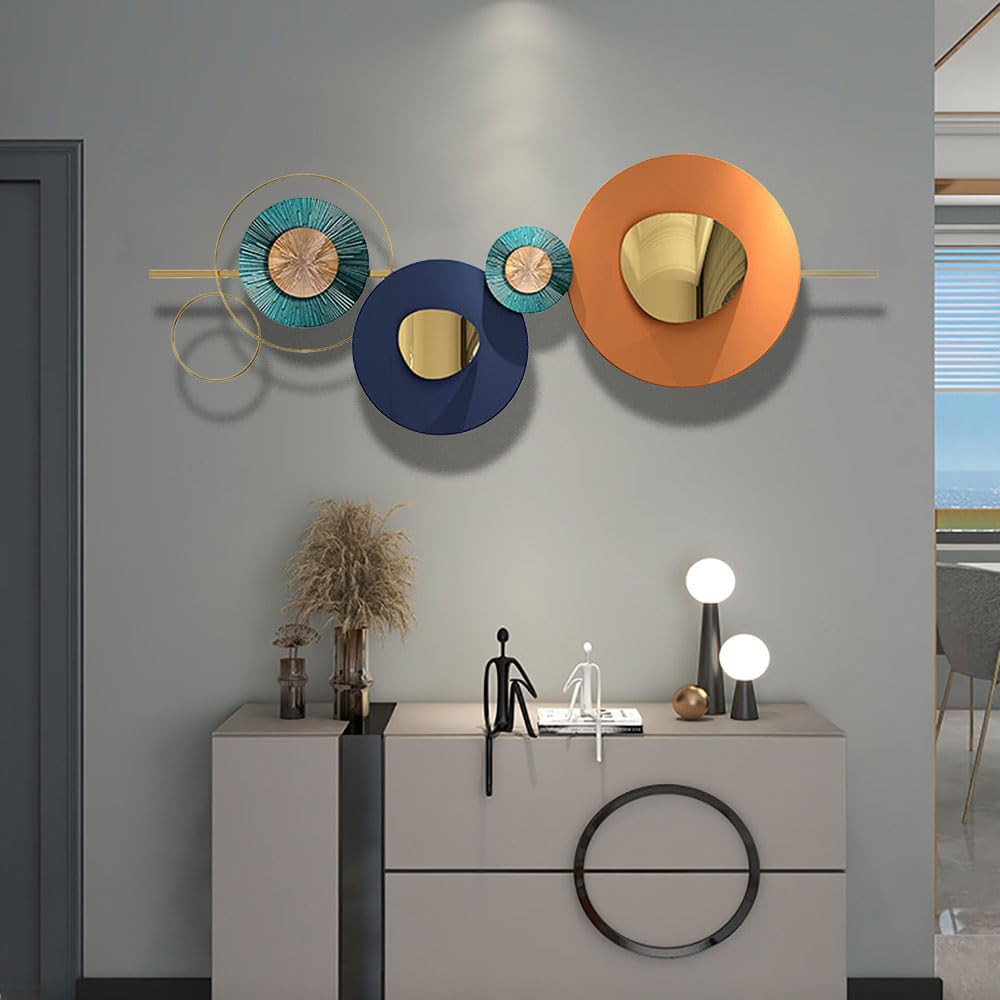 Amazon.co.jp: 抽象的な幾何学的な円形の金属壁アート装飾、リビング