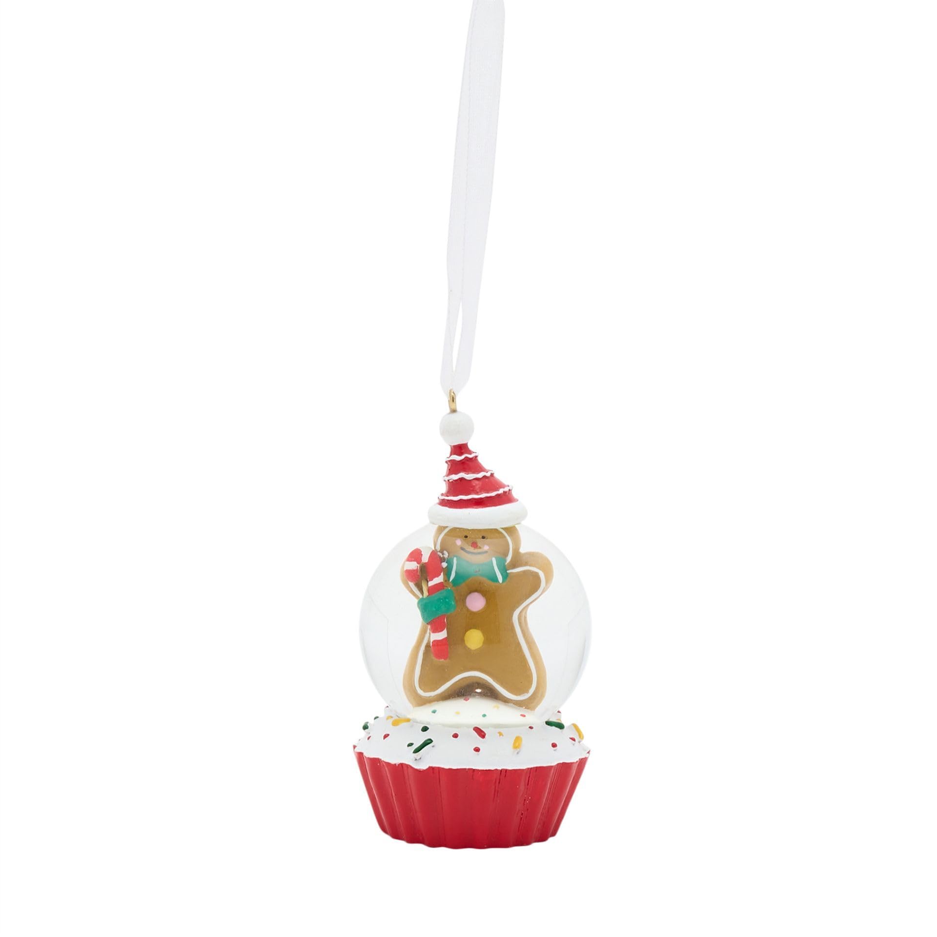 Widdop And Co White / Brown / Red - The Seasonal Gift Co. - Mini Hanging Gingerbread Snowglobe Christmas Tree Decoration Ornament., Brown & Xmas Bauble For Homeware Indoor Festive Holiday Room Decor.