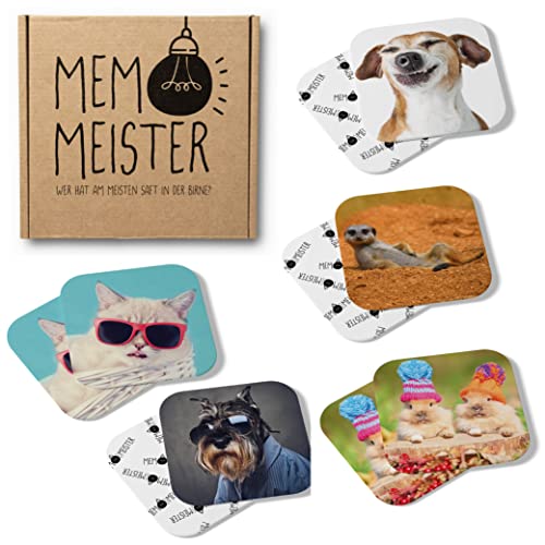 MEMO-MEISTER Memo Spiel | LUSTIGE-TIERE I Familienspiel Geächtnisspiel Legekartenspiel mit 54 Karten (27 Paare) I Geschenk für Kinder, ab 4 Jahre | extradicke Karten 4,5 x 4,5 cm I im Natur-Karton Cover