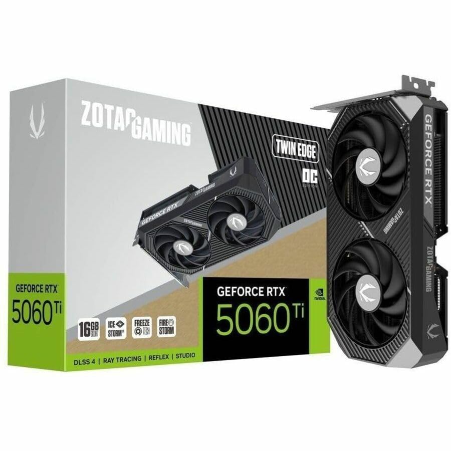 Image of ZOTAC Gaming GeForce RTX 5060 Ti 16GB Twin Edge OC DLSS 4 16GB GDDR7 128-bit 28 Gbps PCIE 5.0 Gaming Graphics Card, IceStorm 2.0 Cooling, SFF-Ready, ZT-B50620H-10A