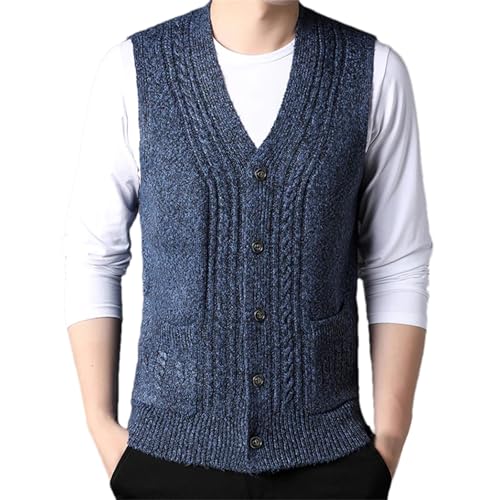 Men Basic Coarse Knit Sweater Vest Vintage V-Neck Sleeveless Knitted Button Down Cardigan Vest