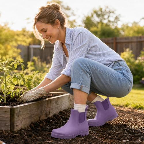 Image of planone Fashion Short Rain Boots for Women Waterproof Chelsea Ankle Boots