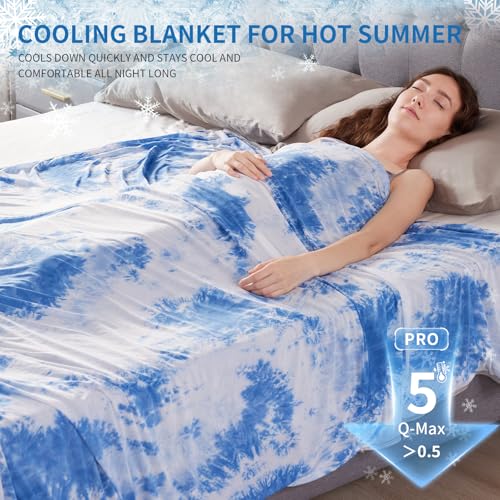 Image of Guohaoi Cooling Throw Blanket for Hot Sleepers, Twin Size 50''x70'' Lightweight Breathable Summer Bed Blanket for Couch, Arc-Chill Q-Max >0.5 Cool Fiber,Lightweight Tie Dye Blanket Light Blue
