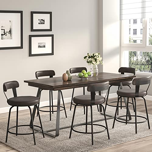 Ferfalder Bar Stools Set Of 2-Metal Stools For Kitchen Counter Pu Leather Barstools Swivel Bar Chairs For Dining Cafe,Metal Footrest,24” Brown #TOP2