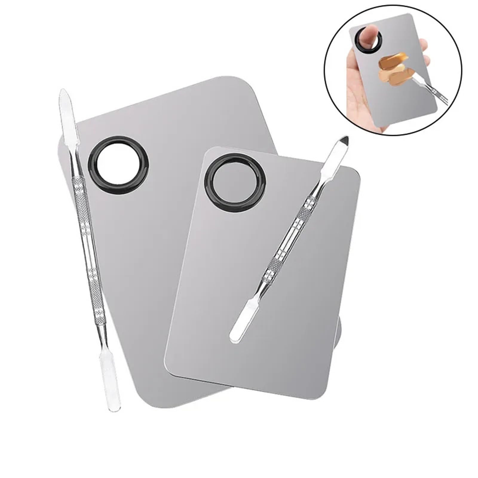 Paleta de mezcla de maquillaje, 5 juegos de paleta de mezcla de maquillaje de acero inoxidable, base de labios, mezclador de sombra de ojos (L-cuadrado)