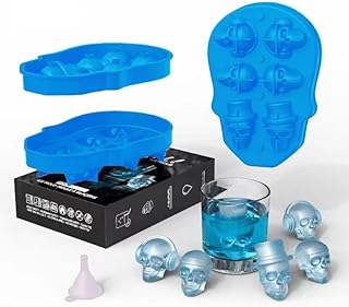 ROVOZAR 3D Skull Ice Cube Mold Tray, Skull - Makes 6 Large ice Cube Tray, Easy-to-Remove Flexible Silicone for Whisky, Cocktails, Beverages, iced Tea and Coffee (Blue), 21x13x4.5 (BK101)