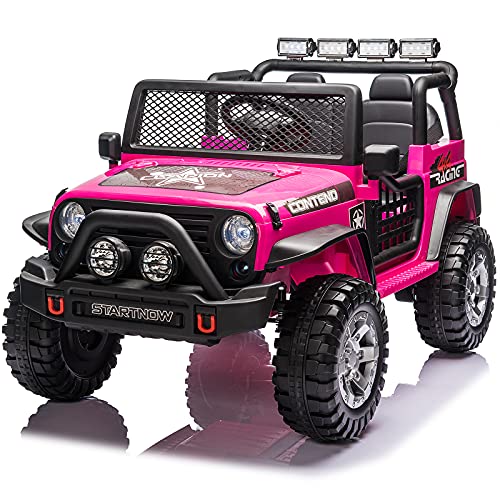 Ride On Car with Remote Control for Kids 12V 7Ah Battery Powered Ride On Truck Car for Boys Girls Electric Ride on Toys with Cool Multi-LED Lights, Spring Suspension, MP3 Music, Bluetooth, Pink