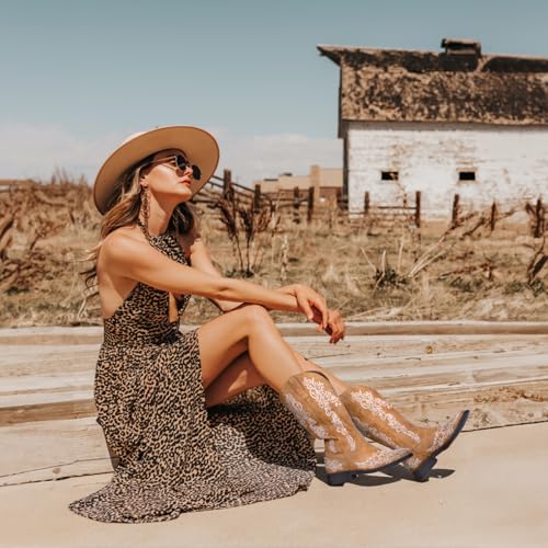 SheSole 2 Pairs Women's Floral Cowboy Boots Mid Calf Cowgirl Shoes Size US 84