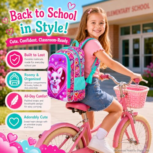 Image of 3Pcs Fox Backpack for Girls, 16 inch Kids Bookbag with Lunch Box, School Backpacks Set for Elementary Preschool Kindergarten(Pink)