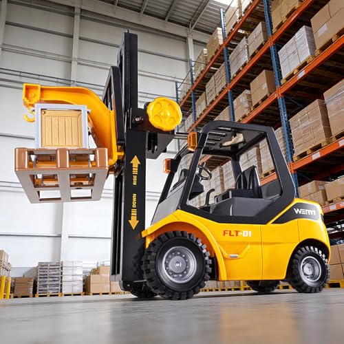 Image of 11.8 Inch Friction Powered Toy Forklift Truck with Lights & Sounds, 1 /16 Scale Construction Vehicle with Pallet & 2 Cargo Boxes, Push Car for Toddlers Age 3, 4, 5 Boys Girls - Easter Gifts
