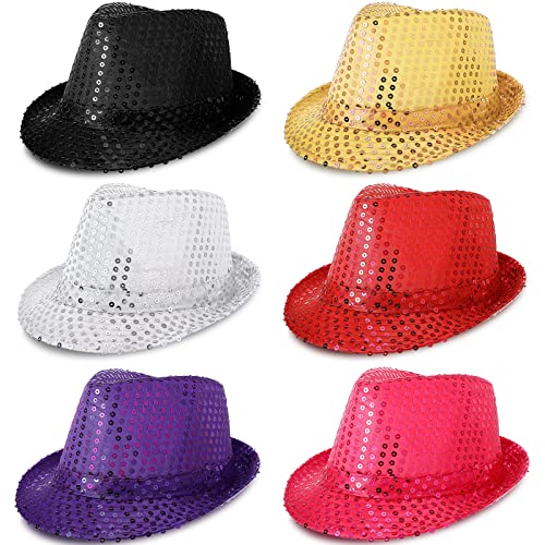 6 Pcs Western Sequin Fedora Hat Bling Dance Hats Shining Sequin Hat For Man And Women (Vivid Colors) #TOP20