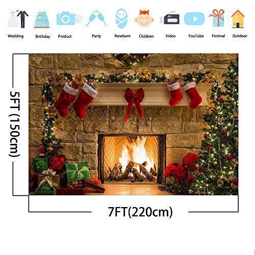 Mehofoto Thème De Noël Arbre Cheminée Chaussettes Photographie Toile de Fond 7x5ft Xmas Partie Décoration Cadeaux Réveillon De Noël Intérieur Photo Studio Props – Image 6