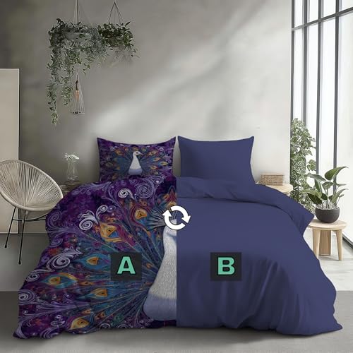 Housse de couette paon de luxe au design animal tourbillon pour parure de lit 2 personnes haut de gamme - 8