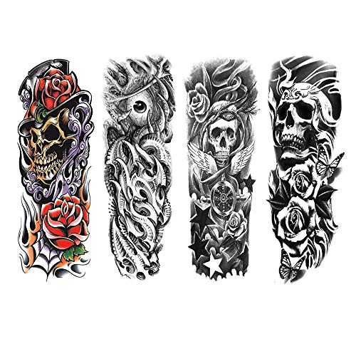 Full Arm Temporary Tattoo Stickers, Waterproof Temporary Tattoo,Black Body Tattoo Stickers For Women,Men,Halloween,Party,Masquerade (QIAN10TQB2)