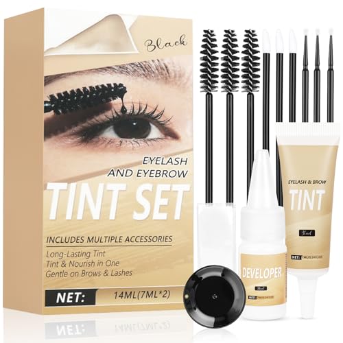 AOOWU Tinte de Cejas y Pestañas, Kit de Tinte De Duración para Cejas, Colorante Para Cejas y Pestañas, Resultado Natural, Apto la Mayoría de las Personas (Negro)