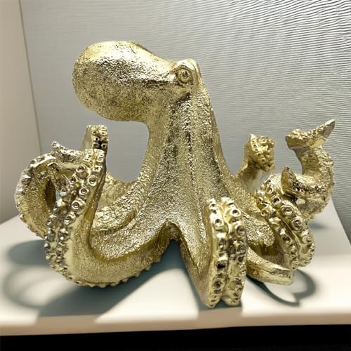 Estatua de pulpo vintage dorada de resina
