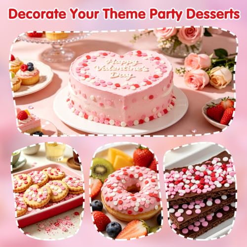 Image of Edible Pink Red White Round Confetti Mix Sprinkles for Cake Decorating | 130g,Cake Cupcake Cookie Decorating,Cupcake Topper,Wedding,Anniversary,Birthday,Baby Shower,DIY Baking Party Dessert Supplies