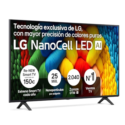 LG 55NANO80A6B - TV 55, 4K NanoCell, Smart TV, LED IA, WebOS 25, Procesador Potente e Inteligente, Super Upscaling, Dolby Digital Plus, Alexa/Google Assistant, Negro