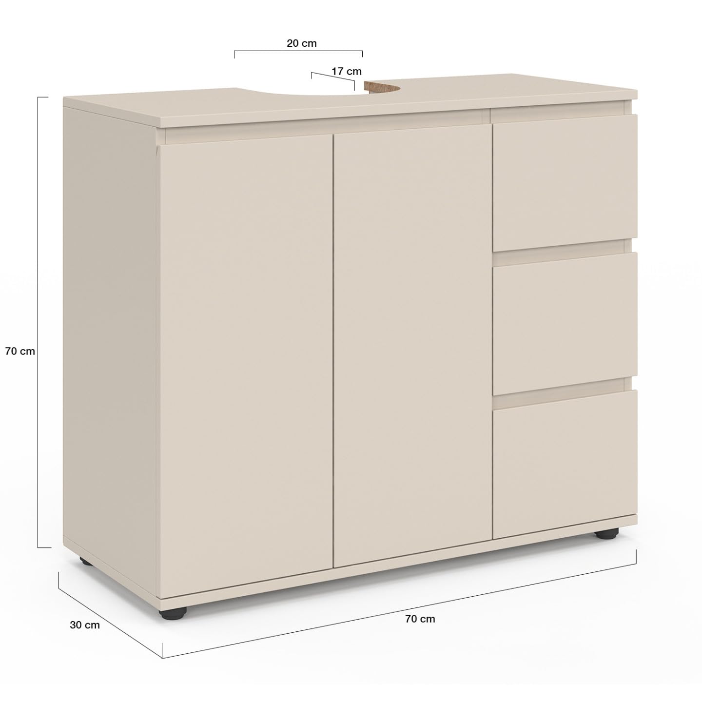 IDMarket TOMI - Mueble bajo lavabo con armario y 3 cajones, color beige
