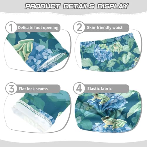 Green Frog Blue Hydrangea Girls Leggings Soft Stretch Workout Yoga Dance Pants for Kids Casual Tights3