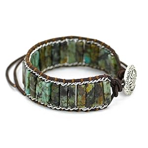 DAFARACODE Boho Jasper Handmade Bracelet: Bohemian Bead Natural Stone Jewelry Bohemian Style Jasper Bracelet Gemstone Beads Bracelet Jewelry (Africa Turquoise)