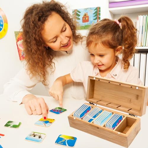 Dadabig A8 Karten Aufbewahrungsbox, 22.5 * 9.5 * 8cm Karteibox mit 5 Fächer Lernkarteibox Karten Organizer mit Deckel Karteikasten für 800 Karten für Lernen Notizen Schul(Keine Karteikarten)