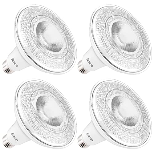 Sunco Dusk to Dawn Outdoor Flood Light Bulb, Waterproof PAR38, 120W Equivalent 15W, Exterior, Wet-Rated, 5000K Daylight 1250 LM, E26 Base, for Porch Garage Yard, UL 4 Pack by Sunco Lighting - Used condition - US$23.19