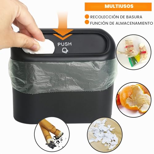Miniatura 5 de Einesin Papelera Para Coche, Mini Cubo De Basura Con Tapa Y 40 Bolsas De Basura, Organizador De Coche Pequeño Para Almacenamiento Y Organización, Accesorios De Coche, Capacidad 1,4l