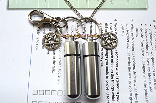 Classic Silver Pentagram Cremation Urn / Vial Keychain/Keepsakes - with Pentagram Cremation necklace and Keychain, Jewelry Pentagram Urn Keychain ,funeral locket urn locket