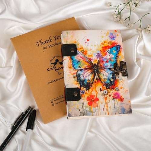 Image of CRAFT JUNKY Journal Diary with Handcrafted Box, 5 x 7 Inch Special Binding Unruled Lock Diary for Girls, Art Book with Aesthetic Print Sketch Book for Artists, 200 Acid-Free Pages A5 (BUTTERFLY)