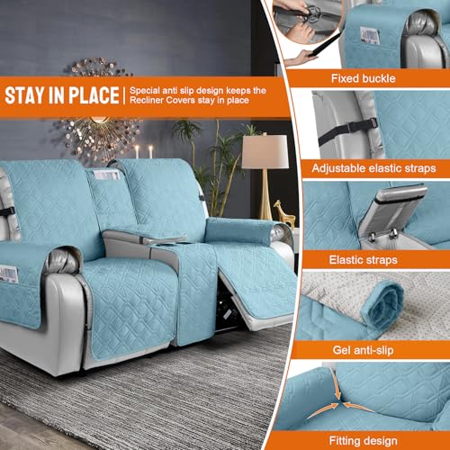 Image of VANSOFY Loveseat Recliner Cover with Console 100% Waterproof Sofa Slipcovers Non-Slip Reclining Couch Cover Split Sofa Covers Furniture Protector for Pets, Dogs(Azuree)
