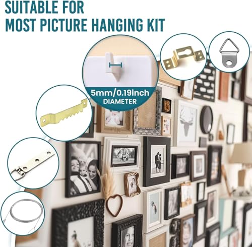 Image of 10 Pcs Picture Frame Hangers, Damage Free Hanging, Sawtooth Picture Wall Hangers, No Nails, Plastic, White