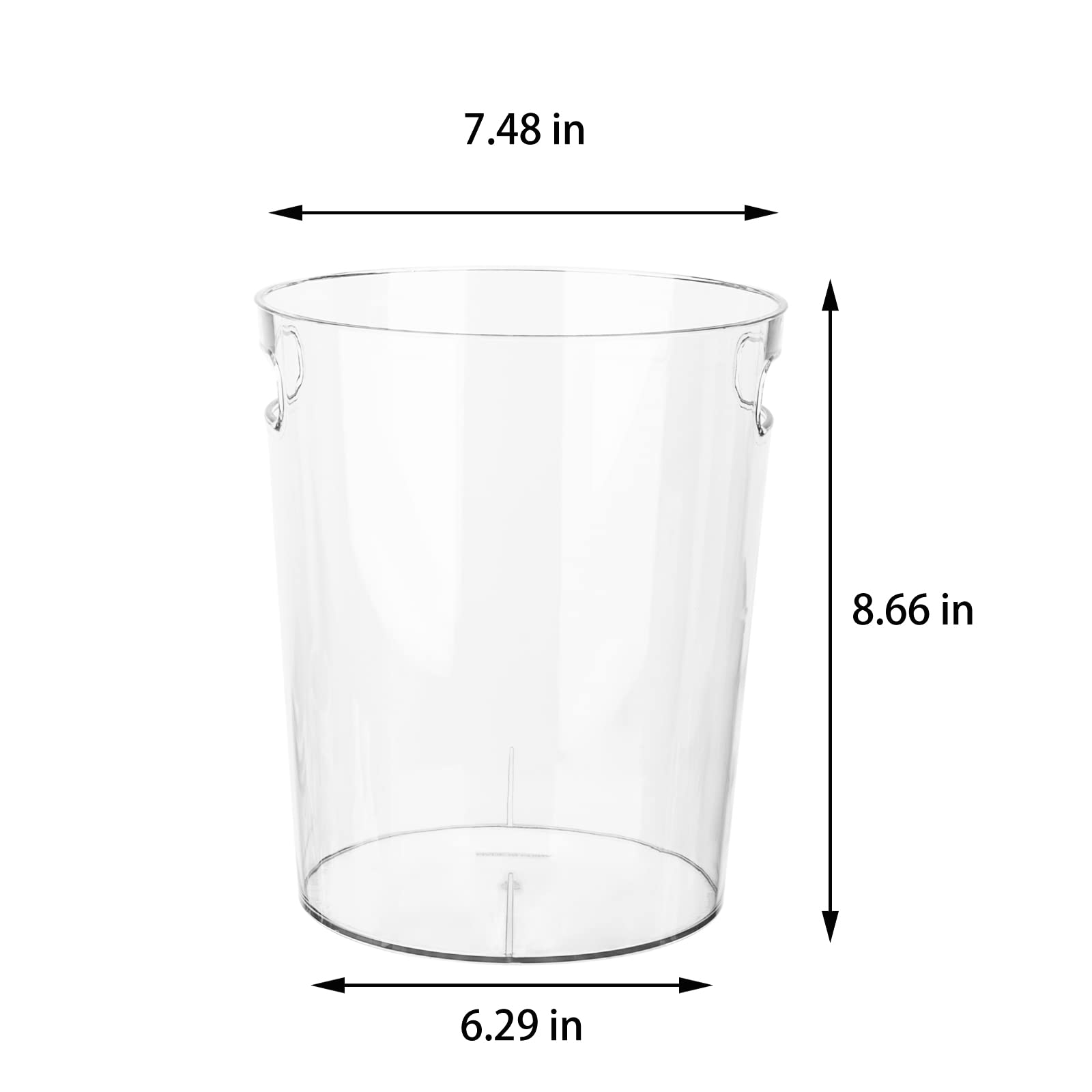 Mały kosz na śmieci plastikowy kosz na śmieci 1,5 l okrągły pojemnik na śmieci z uchwytami do łazienki, sypialni, kuchni, akademika, biura, pokoju rzemieślniczego - przezroczysty