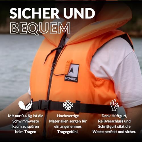 NOARD Rettungsweste für Kinder & Erwachsene geeignet – Seaside in verschiedenen Größen – EN ISO 12402-4 (100 N) (Orange, 20-30 kg)