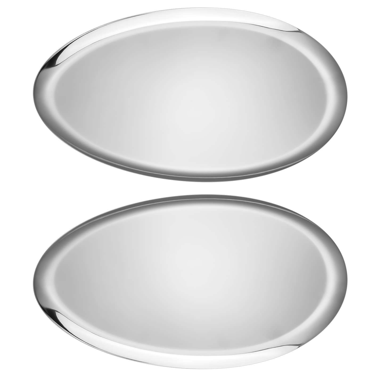 2pc 12.5 inch/32cm Silver Stainless Steel Bathroom Dresser Storage Tray,Egg-Shaped Jewelry Cosmetics Tray,Multi-Purpose Storage and Decoration Tray