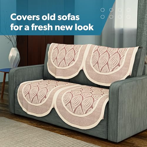 Image of Kuber Industries (Set of 4) Stylish & Durable Net Cotton Sofa Covers 2 Seater | Aesthetic Sofa Protector /Mat & Slipcover for Hall, Living Room & Office | Coconut Bright - Maroon